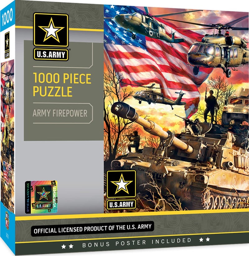 MasterPieces US Army Firepower 1000 Piece Jigsaw Puzzle - Jigsaw Puzzle with Vibrant Artwork and Durable Pieces - Fun Family Activity, Brain Challenge, and Educational Entertainment for Kids or Teens - Image 1